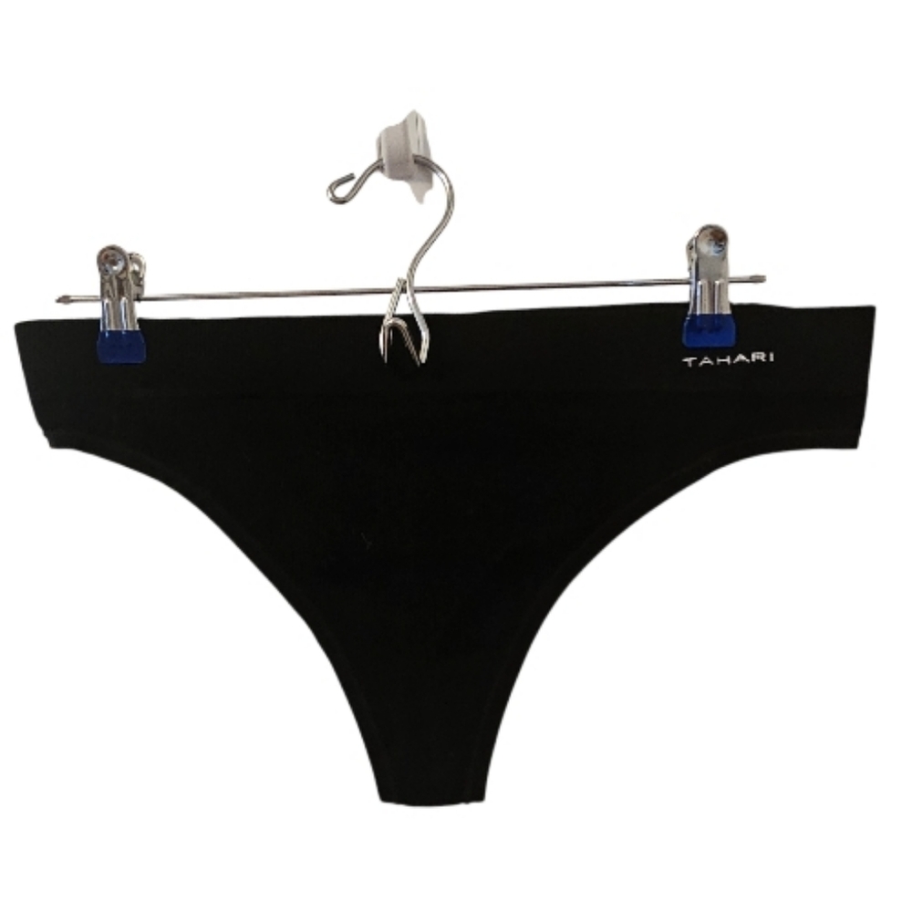 Black and Silver Tahari Women's Ribbed Thong Panty